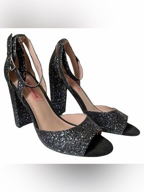 Betsey Johnson Glitter Block Heel Ankle Strap Sandals glissten 7.5